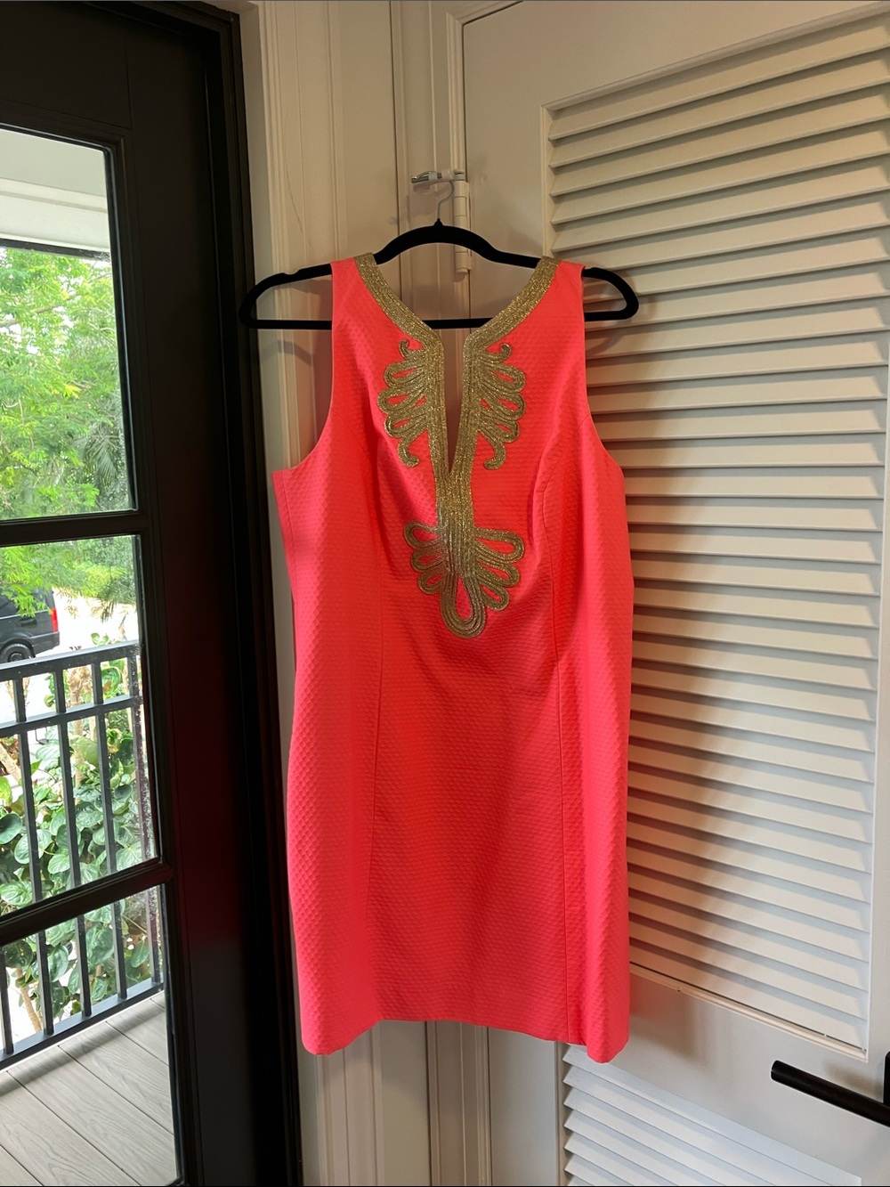 Lilly Pulitzer Coral Pink Shift Dress with Gold Embellishment